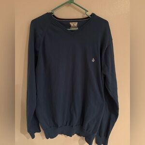 Volcom Blue Mens Large Vneck Lightweight Pullover Sweater Vintage